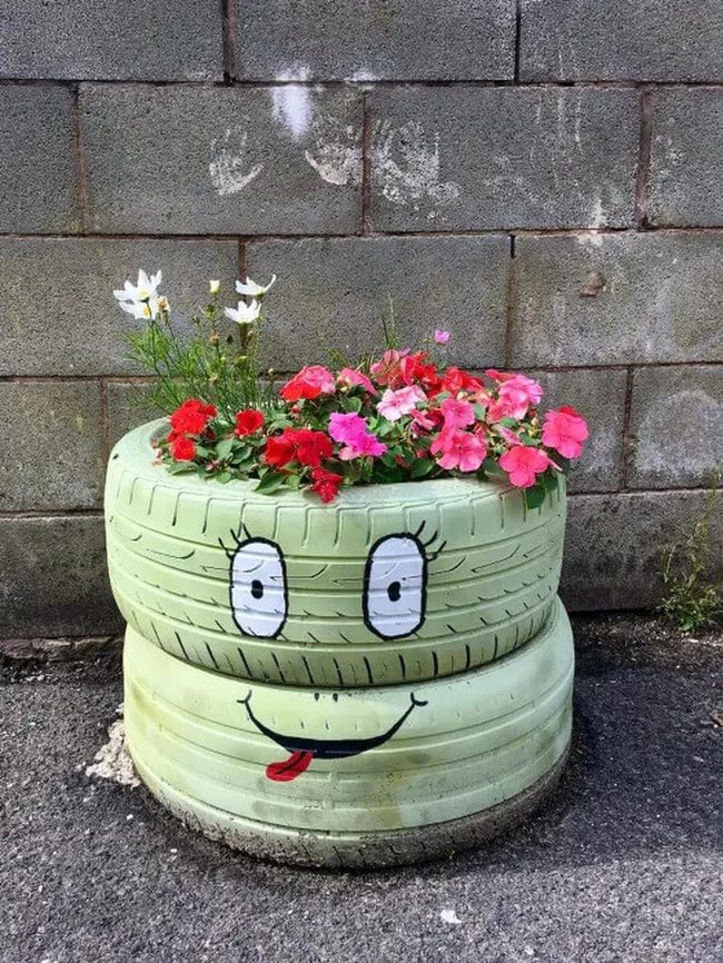 Colorful Tire Characters Garden Art