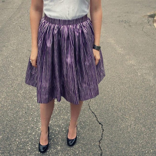 Purple Striped Pleated Statement