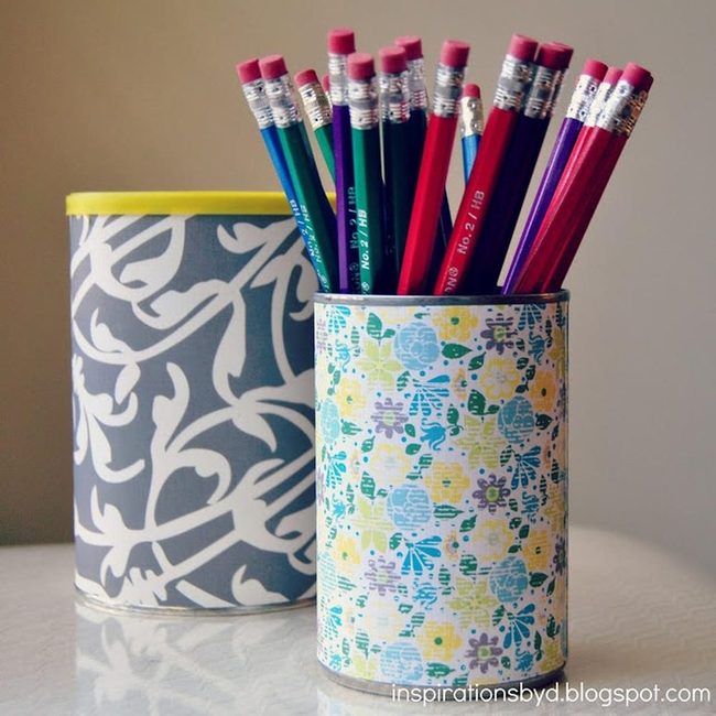 Metallic Pencil Holders With Swirled Patterns