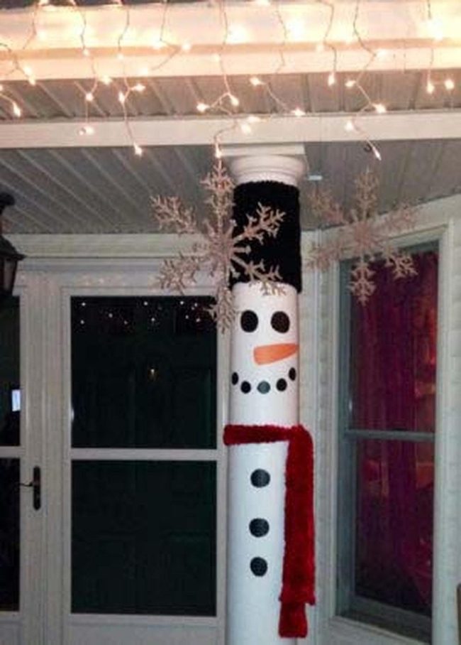 Fabric-Wrapped Porch Snowmen