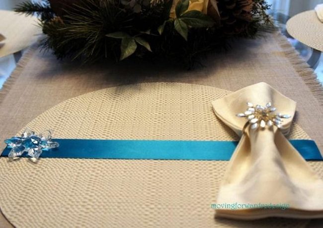 Blue Ribbons On Woven Cream