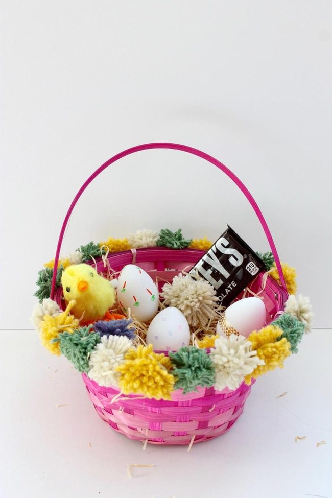 Pink Pom-Pom Easter Basket