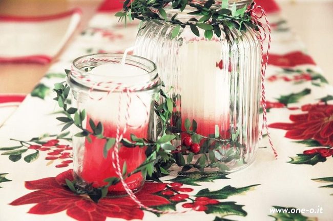 Red Candles, Poinsettias, Green Leaves