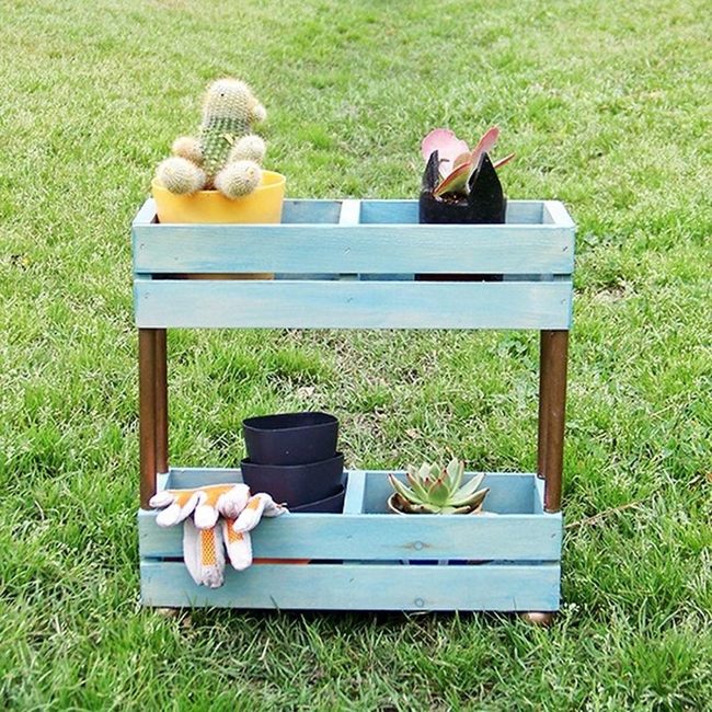 Light Blue Tiered Plant Stand