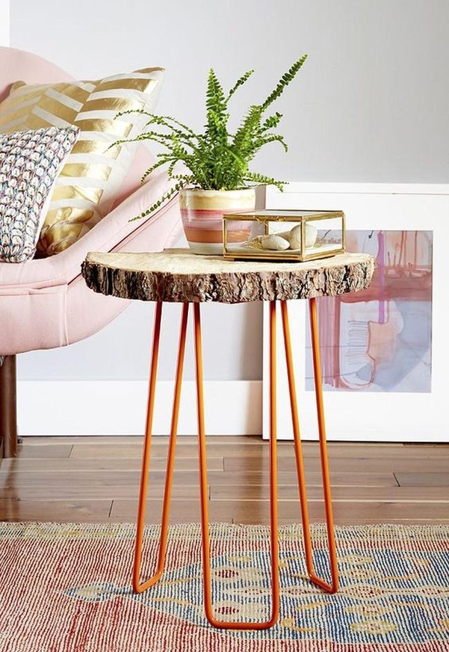 Raw Wood Orange Metal Table