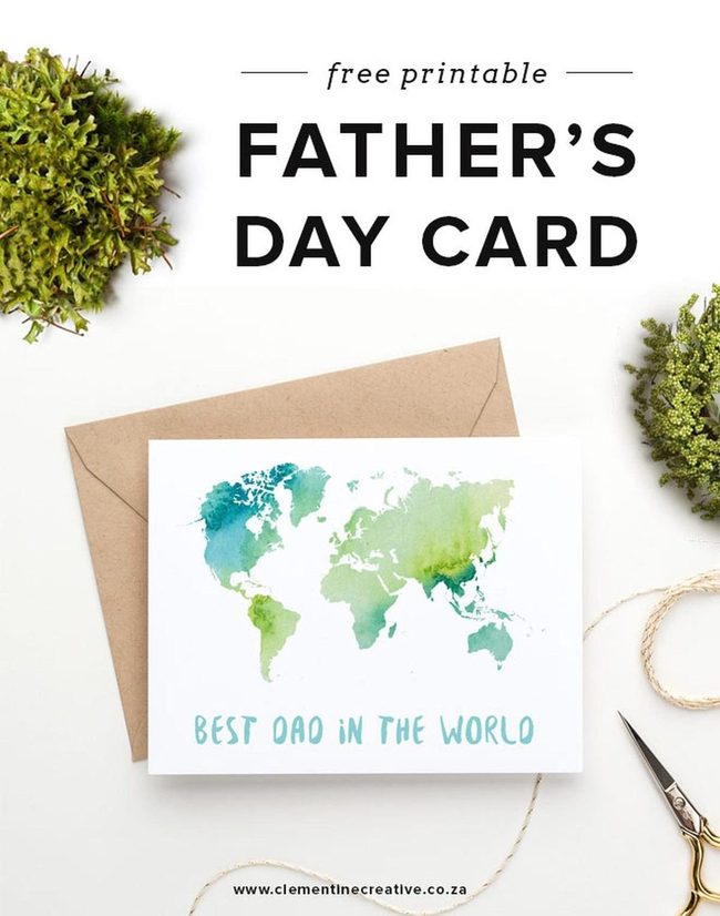 Watercolor World Map Father'S Day Card