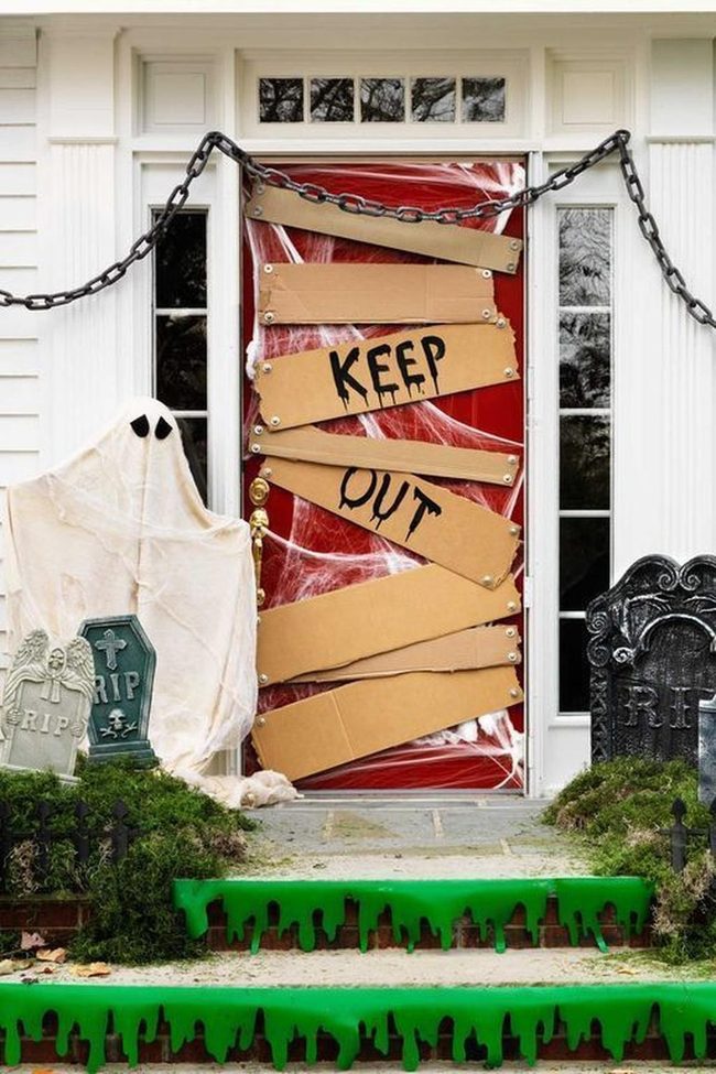 Cardboard Warning Signs And Chains
