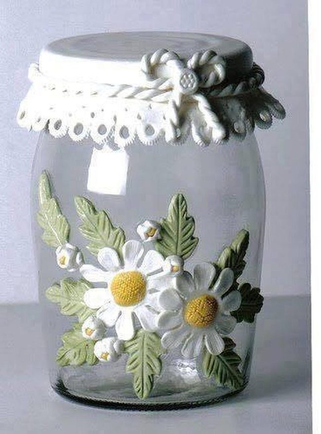 Clay Flowers In Glass Jars