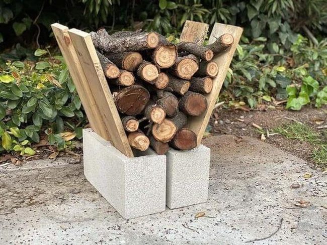 Wood And Concrete Firewood Organizer