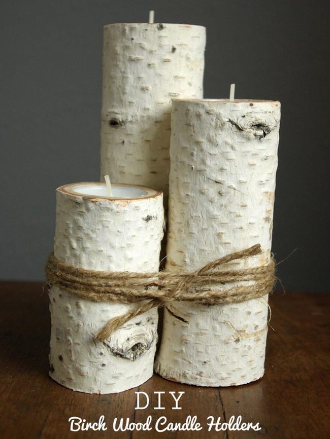 Birch Wood Candle Holders With Twine