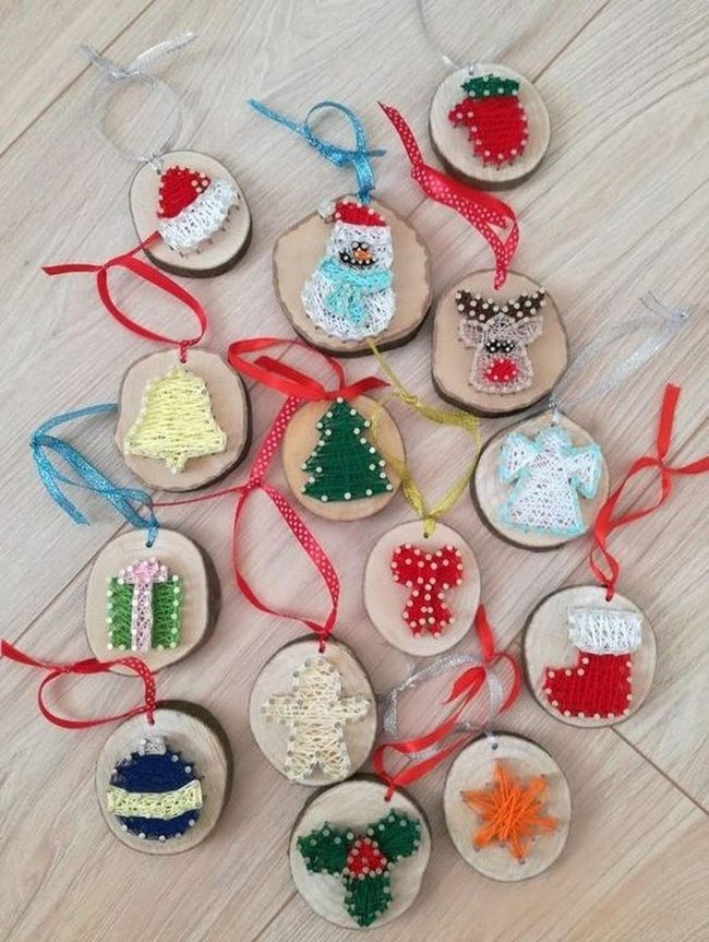 String Art Wood Slice Ornaments