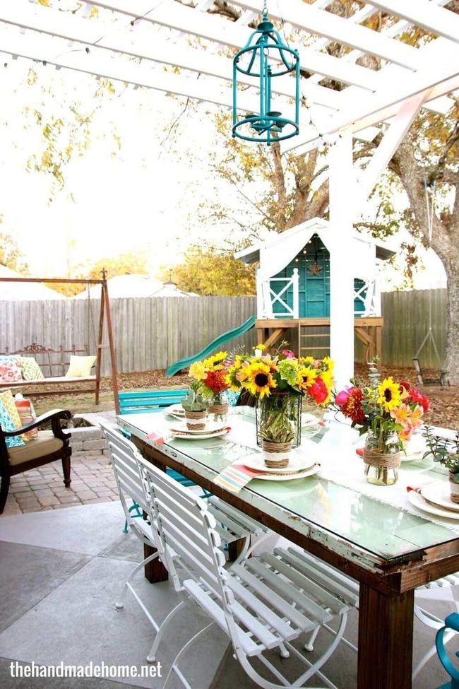 Weathered Door Glass Top Table