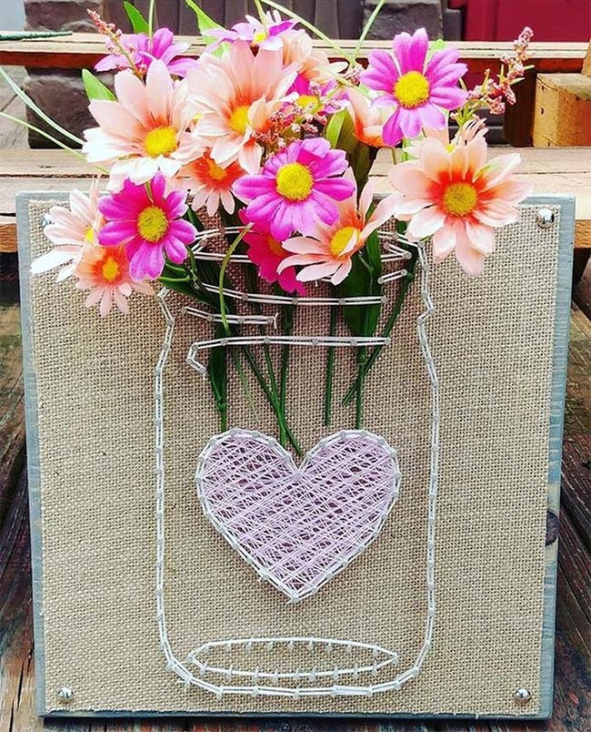 Pink Heart Daisy String Jar