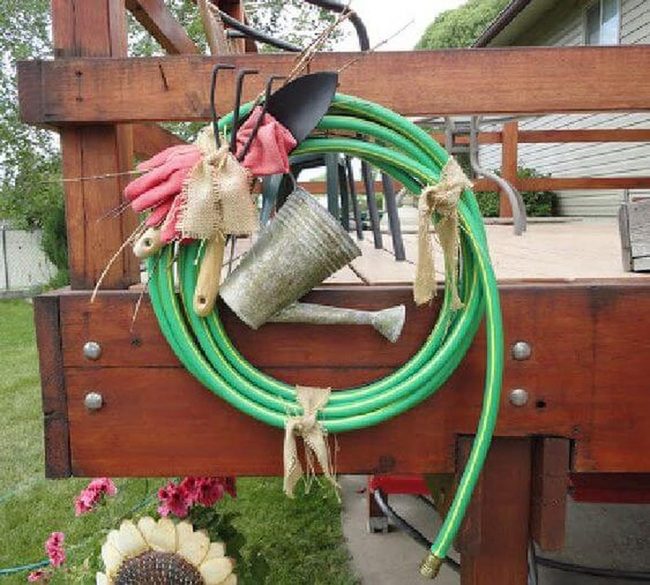 Green Hose Garden Tool Wreath