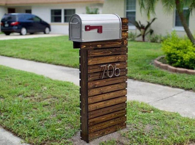 Deep Stained Wood Mailbox Post