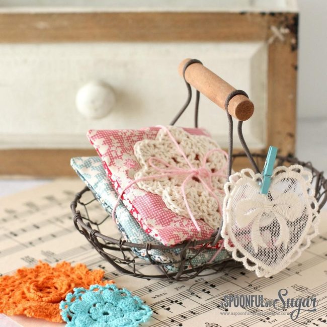 Crochet Flowers Pink String Basket