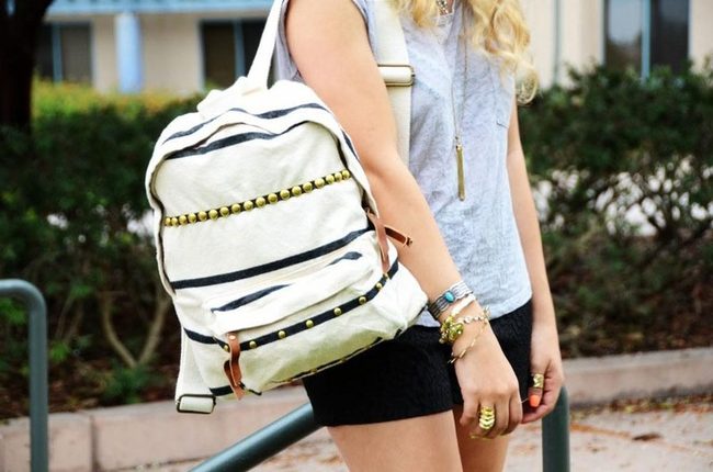White Studded Backpack Street Style