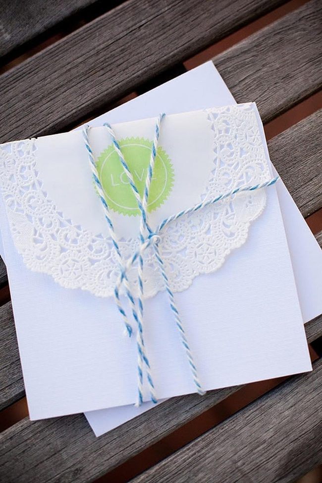 White Card On Wooden Lace Envelope
