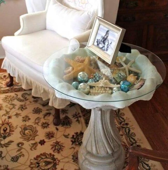 Seashell Birdbath Display