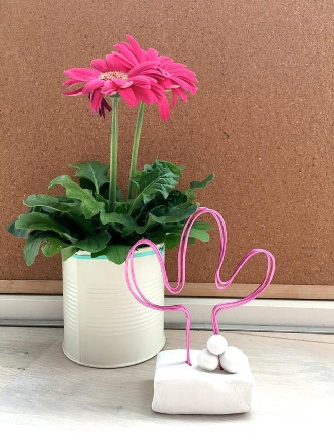 Pink Blooms Metal Pot Statement