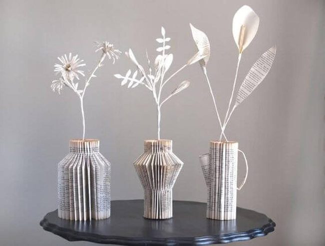 Folded Paper Vases White