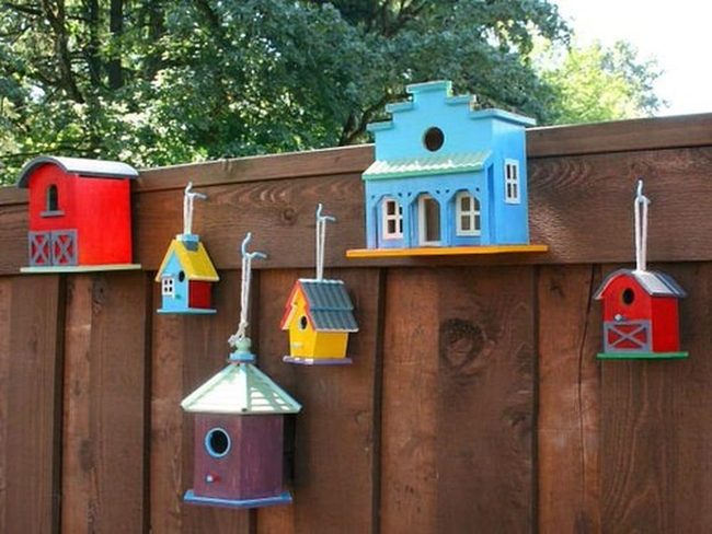 Painted Wooden Birdhouses For Fences