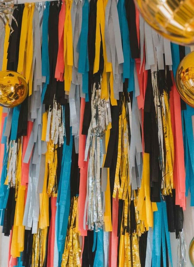 Cascading Gold Streamers Party Backdrop