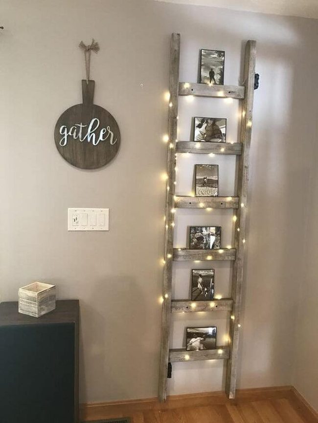 Wooden Ladder Photo Display