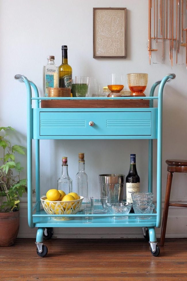 Black Painted Cabinet Becomes Rolling Bar
