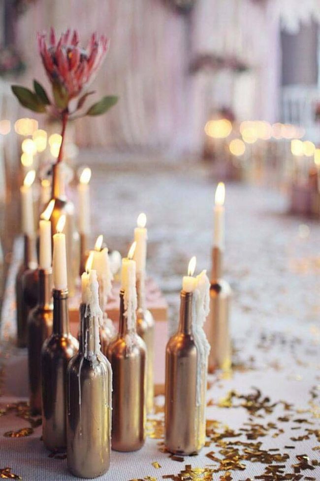Metallic Spray-Painted Bottle Candles