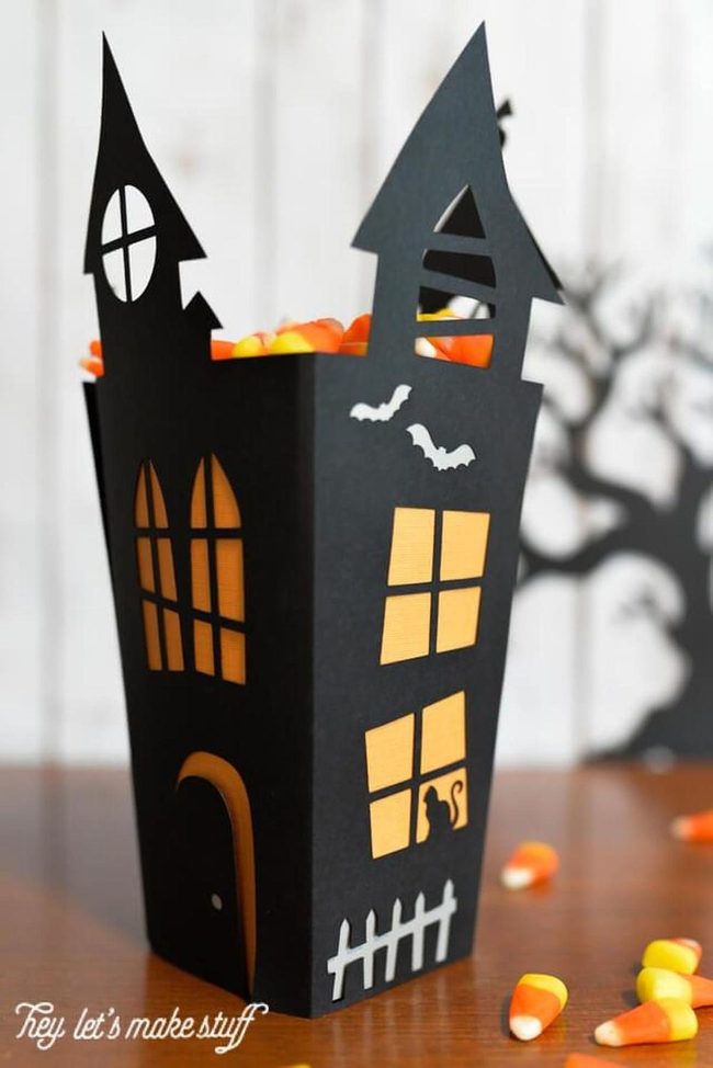 Black Paper Haunted House Yellow Windows