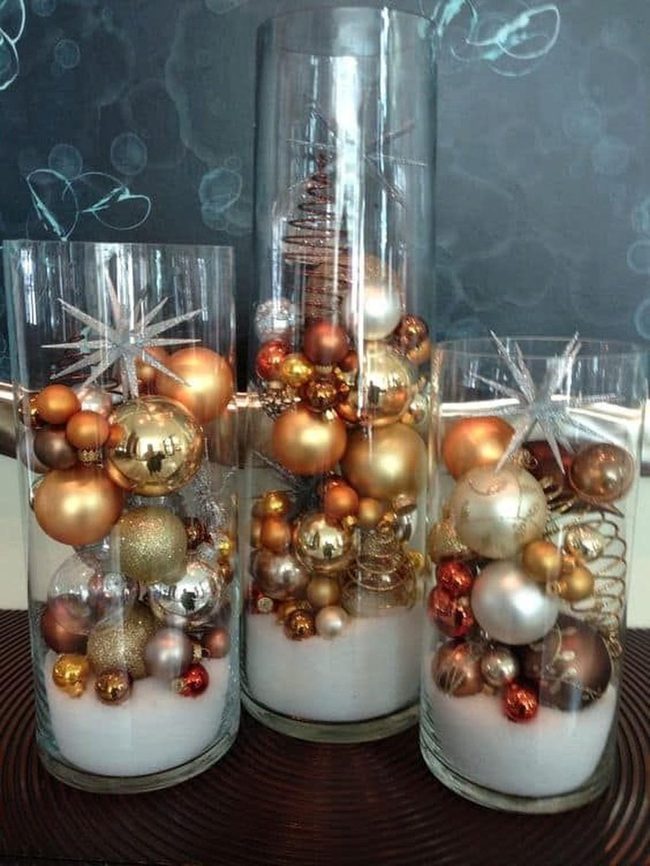 Golden Ornaments In Glass Vessels