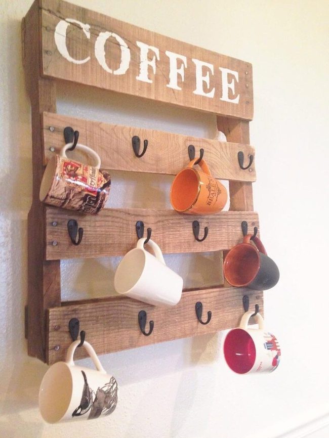 Weathered Wood Mug Wall
