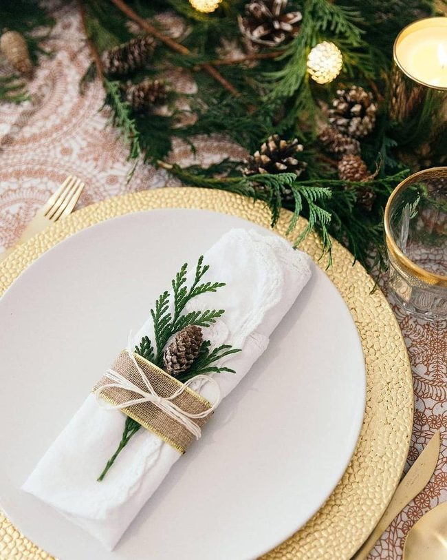 Gold Chargers And Evergreen Elegance