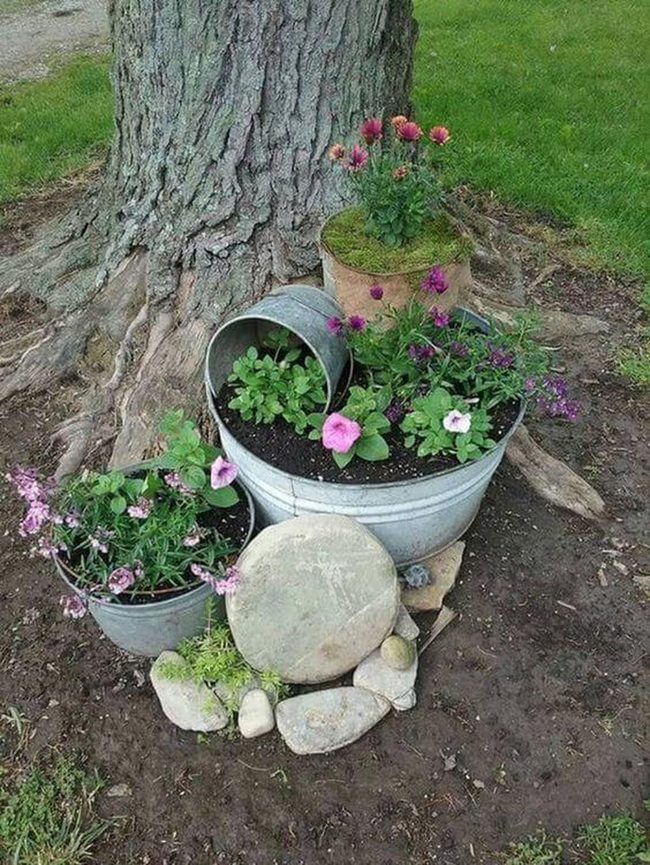 Stacked Metal Buckets, Blooming Layers