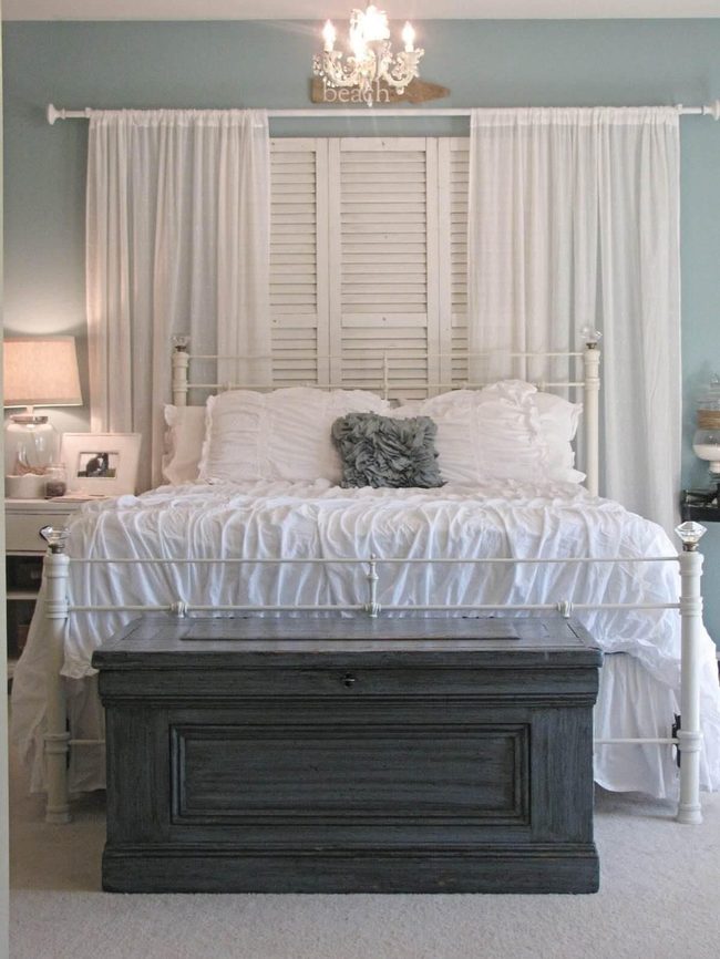 Sheer Drapery Meets Shutter Headboard