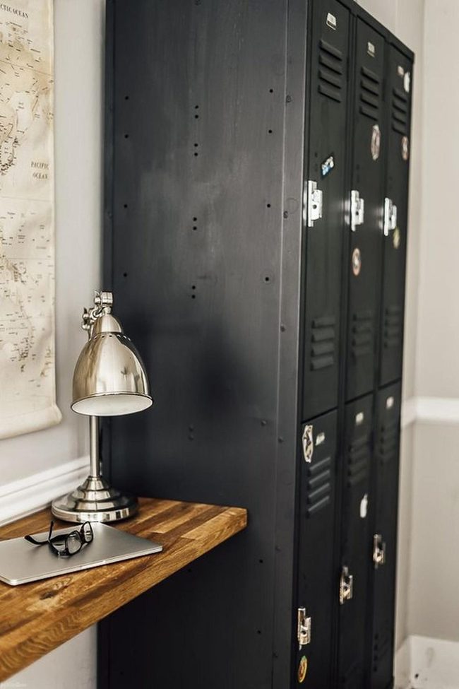 Black Metal Storage With Warm Wood Accents