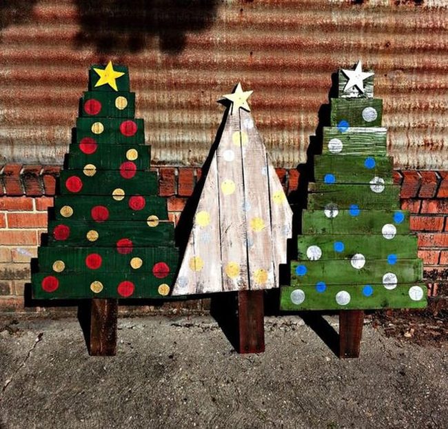Painted Wood Trees With Colorful Dots