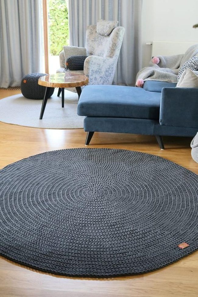 Gray Knit Rug, Blue Sectional Anchor