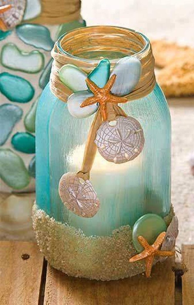 Blue Painted Jars With Shells
