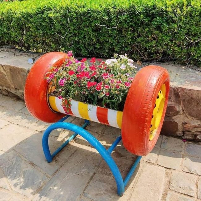 Stacked Tire Planters Rainbow