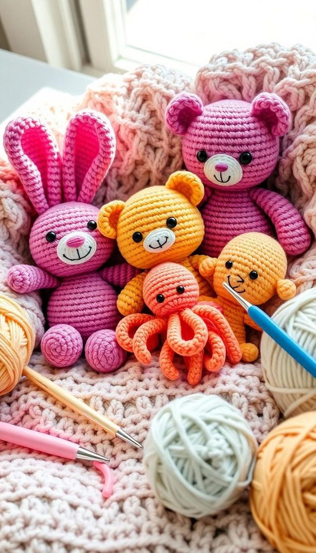 Colorful Crocheted Stuffed Creatures