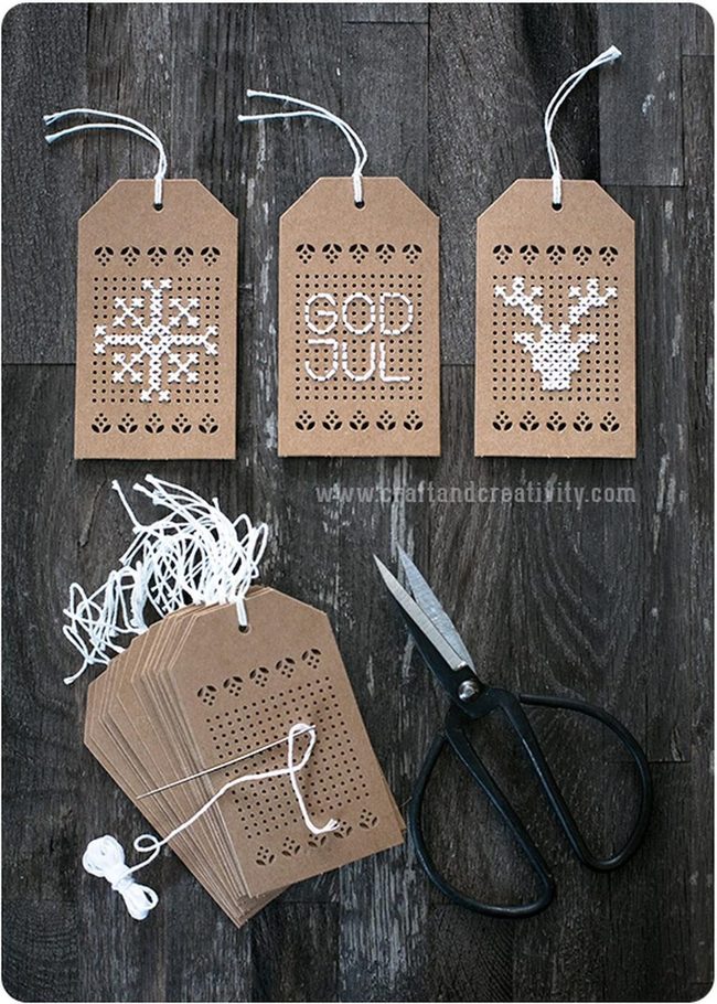 White Cross-Stitch Gift Tags