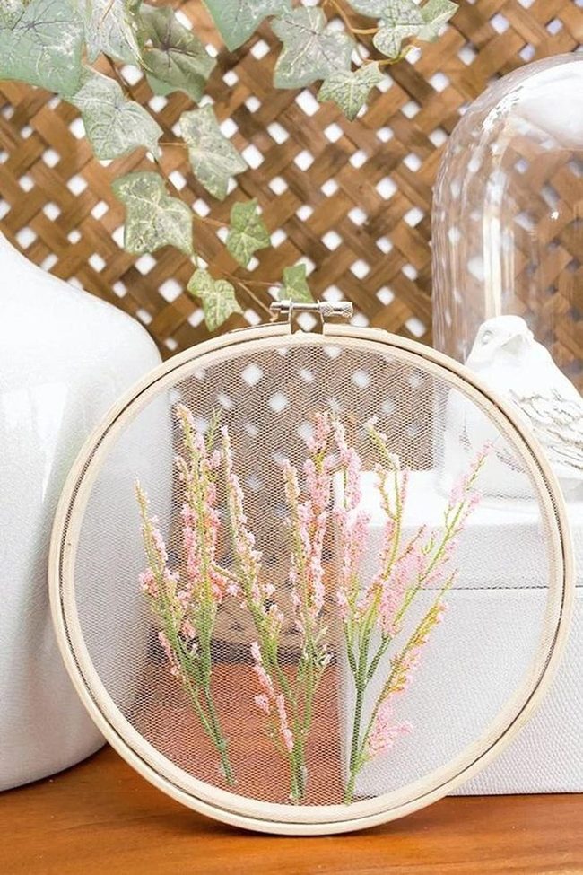 Pressed Pink Blooms With Ceramic Bird