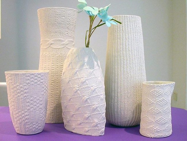 White Ceramic Vessels Purple Depths