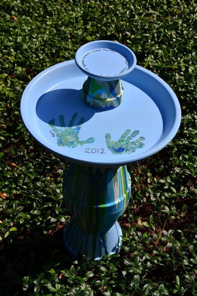 Painted Bird Bath Garden Art