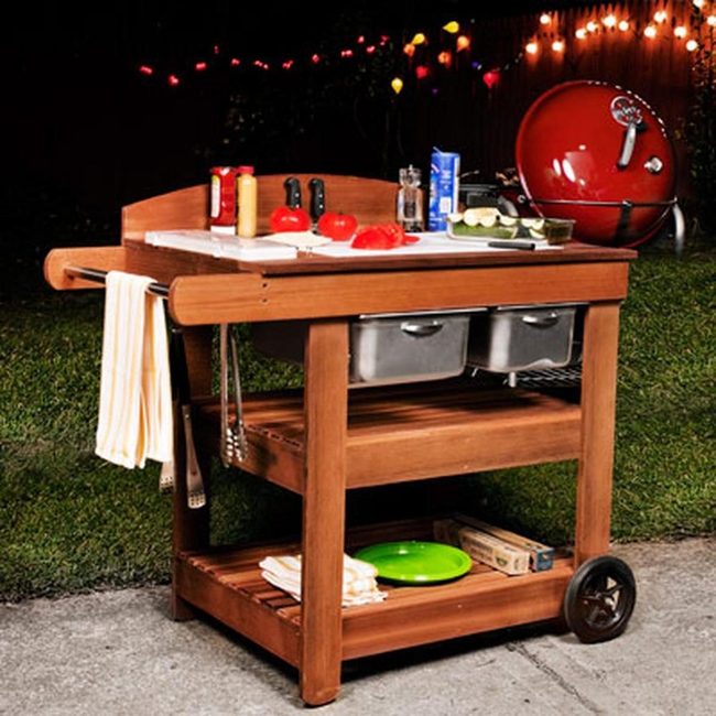 Red Grill Cart, Marble Prep Station