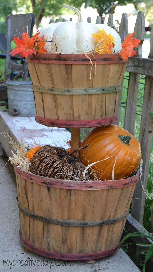 Stacked Basket Pumpkin Tower