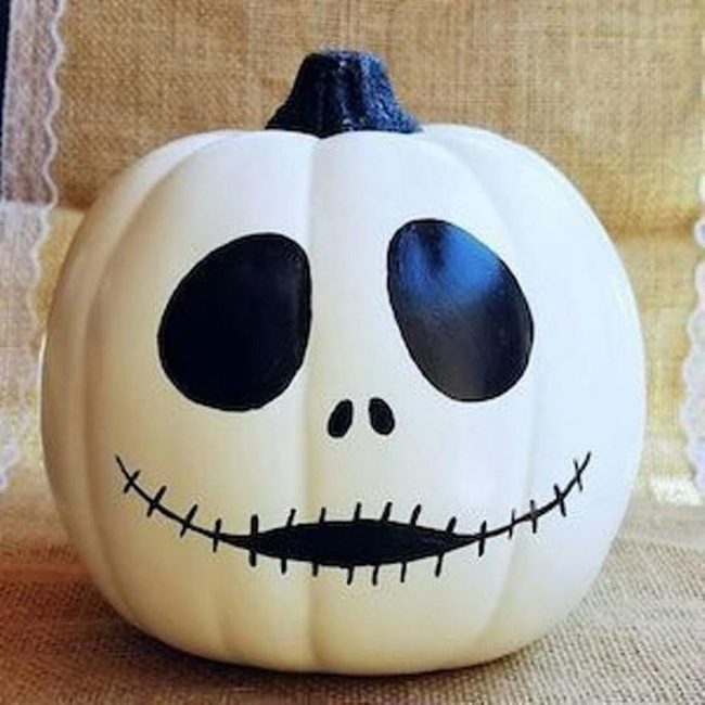 White Pumpkin Black Stitched Face