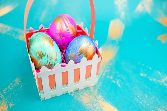 Golden Eggs In Pink Basket